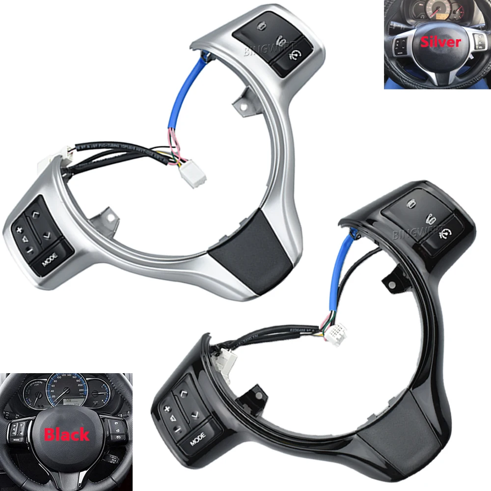 

Multifunctiona Steering Wheel Switch Phone Control Volume Buttons Silver/Piano Black For Toyota Yaris 12-17 Verso-S 12-14