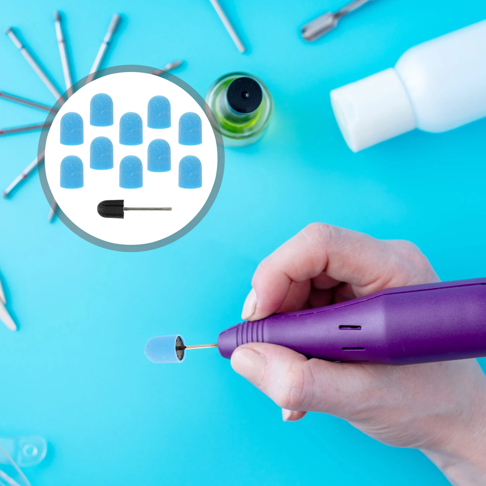 

10Pcs Nail Art Sanding Caps Wear Resistant Manicure Nail Grinding Head Polisher Replacement Callus Remover Sanding Caps