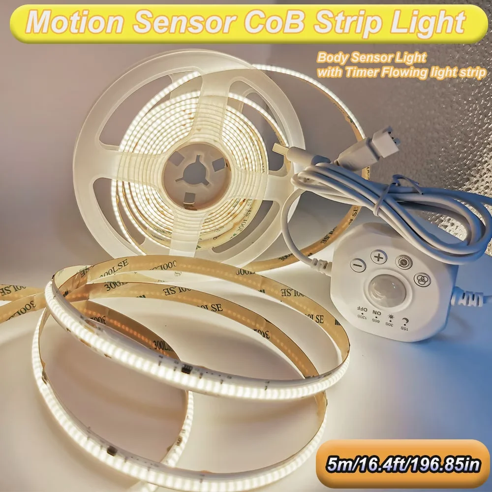 Human Motion Sensor Cob Light Strip, Flowing Motion Sensor Led Light Strip, Usb-Powered Flexible Light Strip, Wall-Mounted Design, Sensor-Activated Lighting, Lights up When People Approach, Turns Off When People Leave, Flowing Light Effect, Warm White/White Light, Can Be Cut to Size, Multifunctional for Stairs, Bedrooms, Living Rooms, Cabinets, Entertainment Spaces