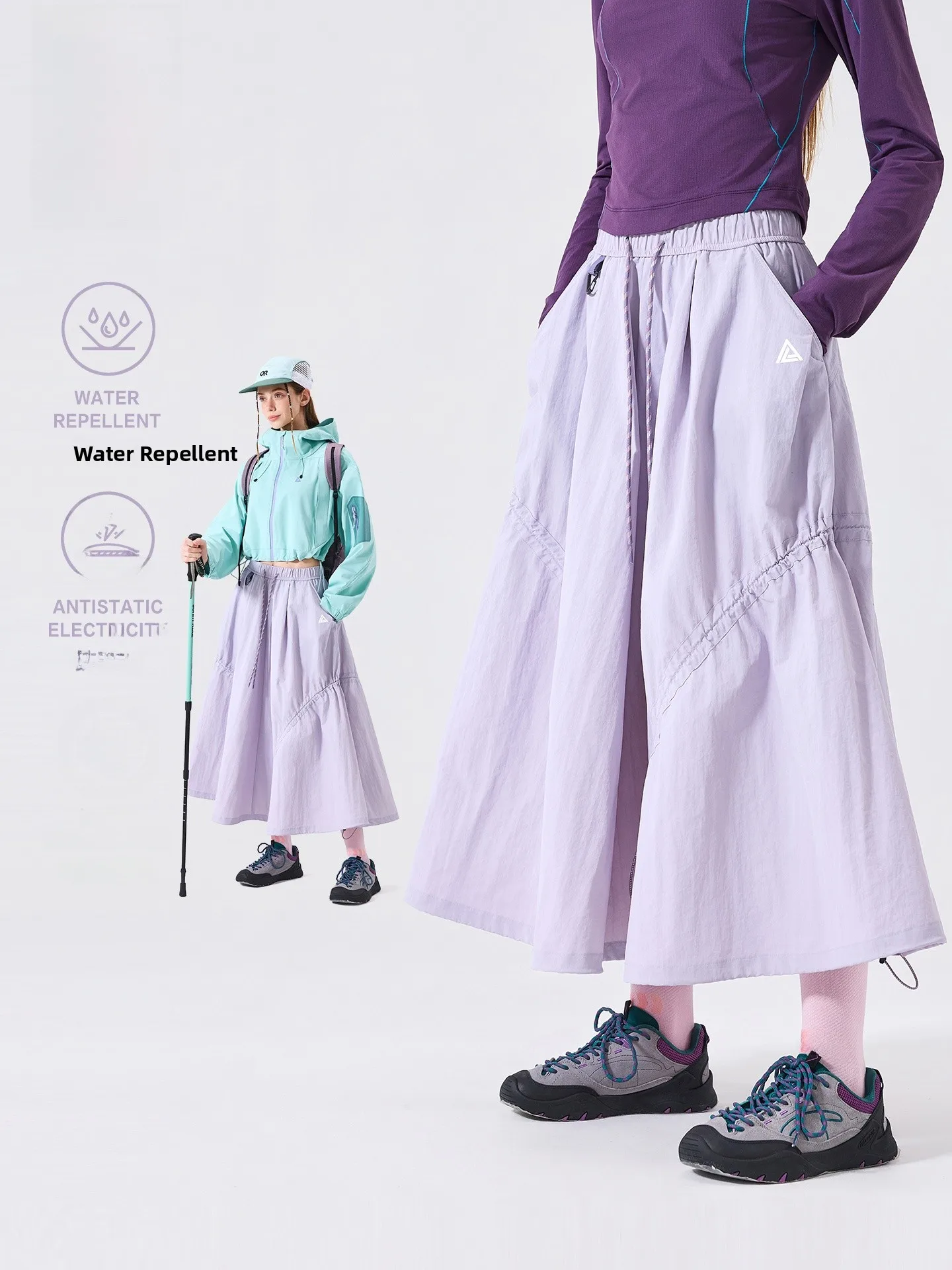 LAZY DAY Outdoor Waterproof Pleated Workwear  Midi Skirt for Women Spring Summer Vintage Slimming A-Line Skirt