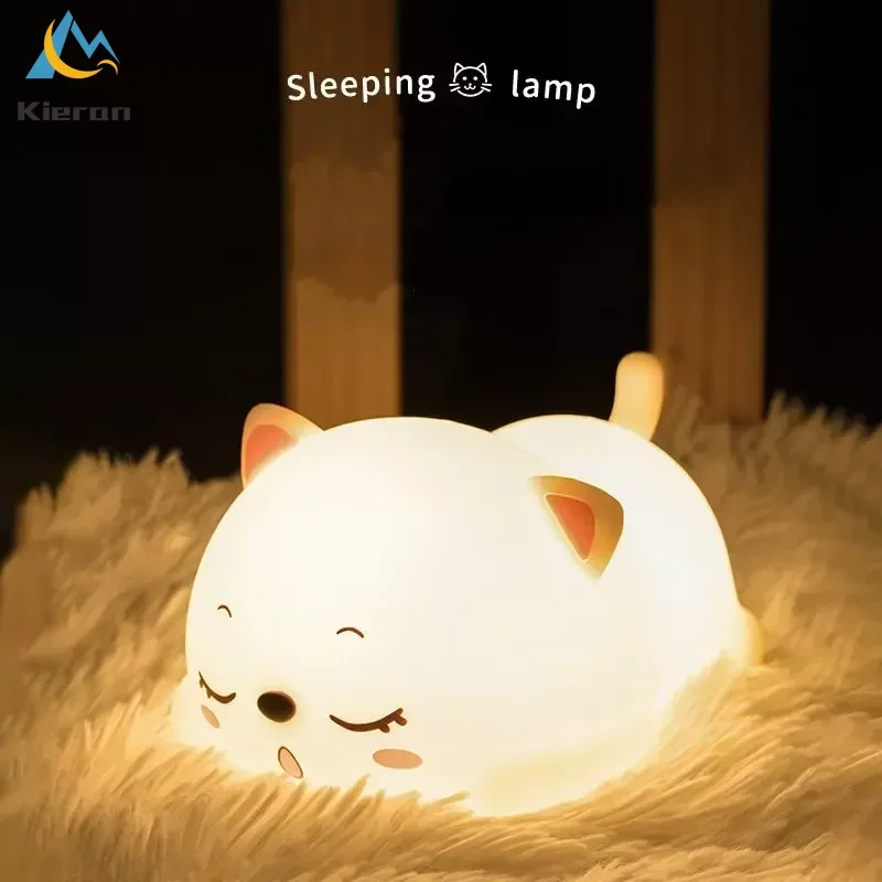 Imagem -04 - Usb Recarregável Silicone Led Night Light Gato Adorável Quarto Cabeceira Lâmpada de Assoalho com Controle Remoto para Crianças Toque Sensor Lamp Presente para o Bebê