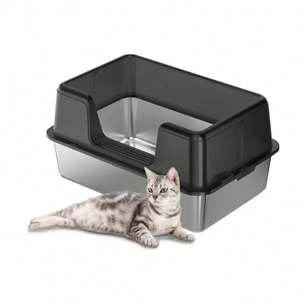 

Cat Litter Box Litter Box Cat AccessoriesStainless Steel Cat Litter Box,Metal Cat Litter Box,High Sides Cat Litter Box,Easy Clea