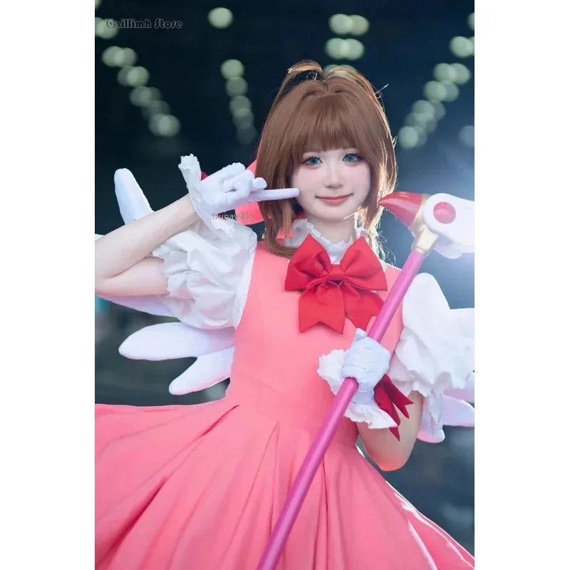 Anime Cardcaptor Sakura Card Captor Cosplay Kinomoto Sakura Cosplay Costume Wig Pink Lolita Dress Halloween Fancy Cos Party Suit