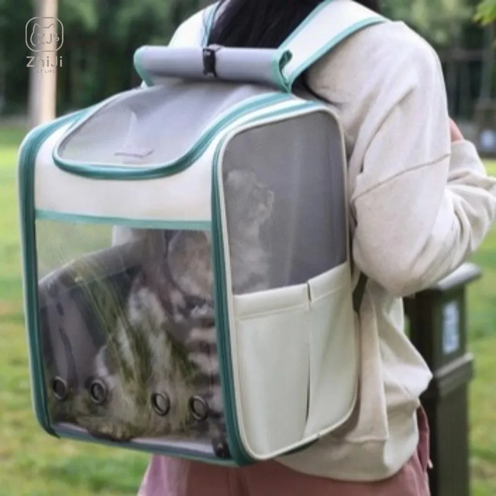 Portable Transparent Pet Carrier Bag Large Space Oxford Cat Carrying Bag Breathable Foldable Pet Backpack Outdoor Use