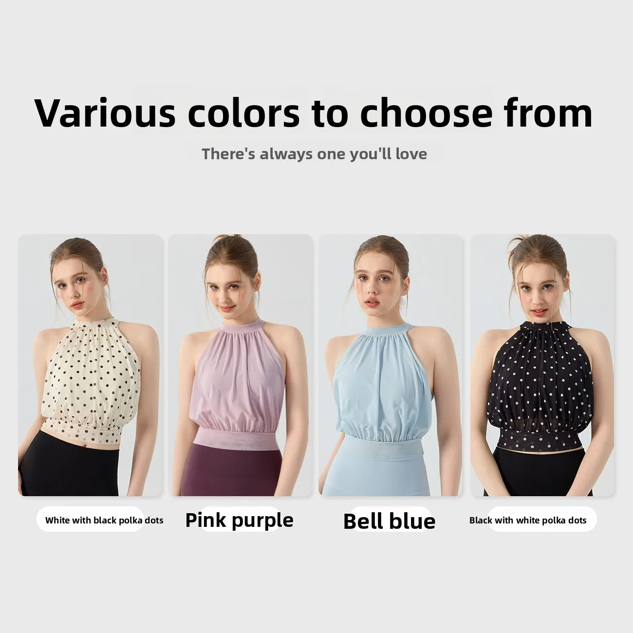 Dot Pattern Yoga Tank Top Neck Hanging Strap Fixed Cup Wireless Breathable Quick Dry Nylon Spandex Women's Sexy Outerwear