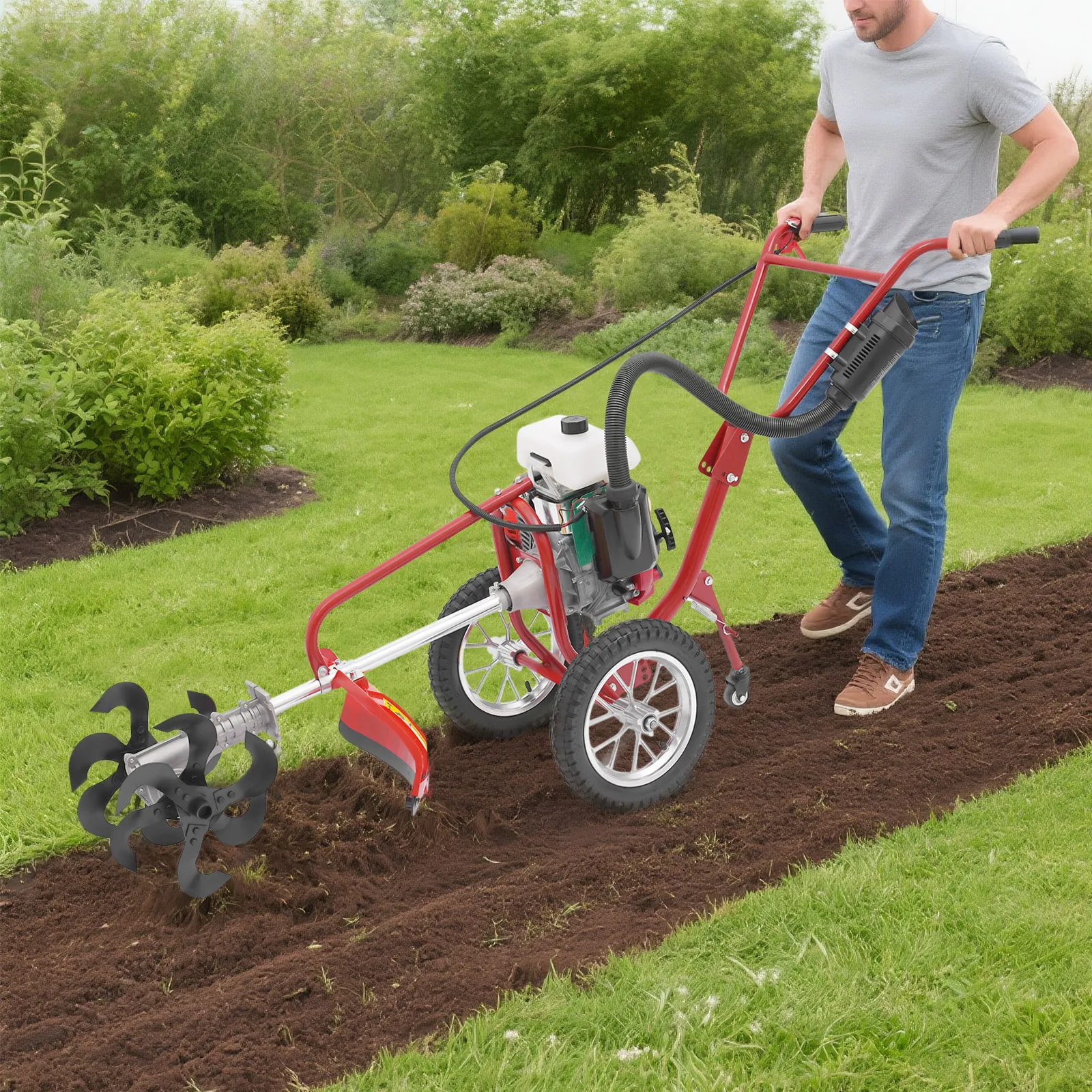 

4-stroke Gasoline Cultivator Hand-pushed Micro-tiller Mini Cultivator 240rpm, for Lawn Mowing, Soil Loosening and Furrow Opening