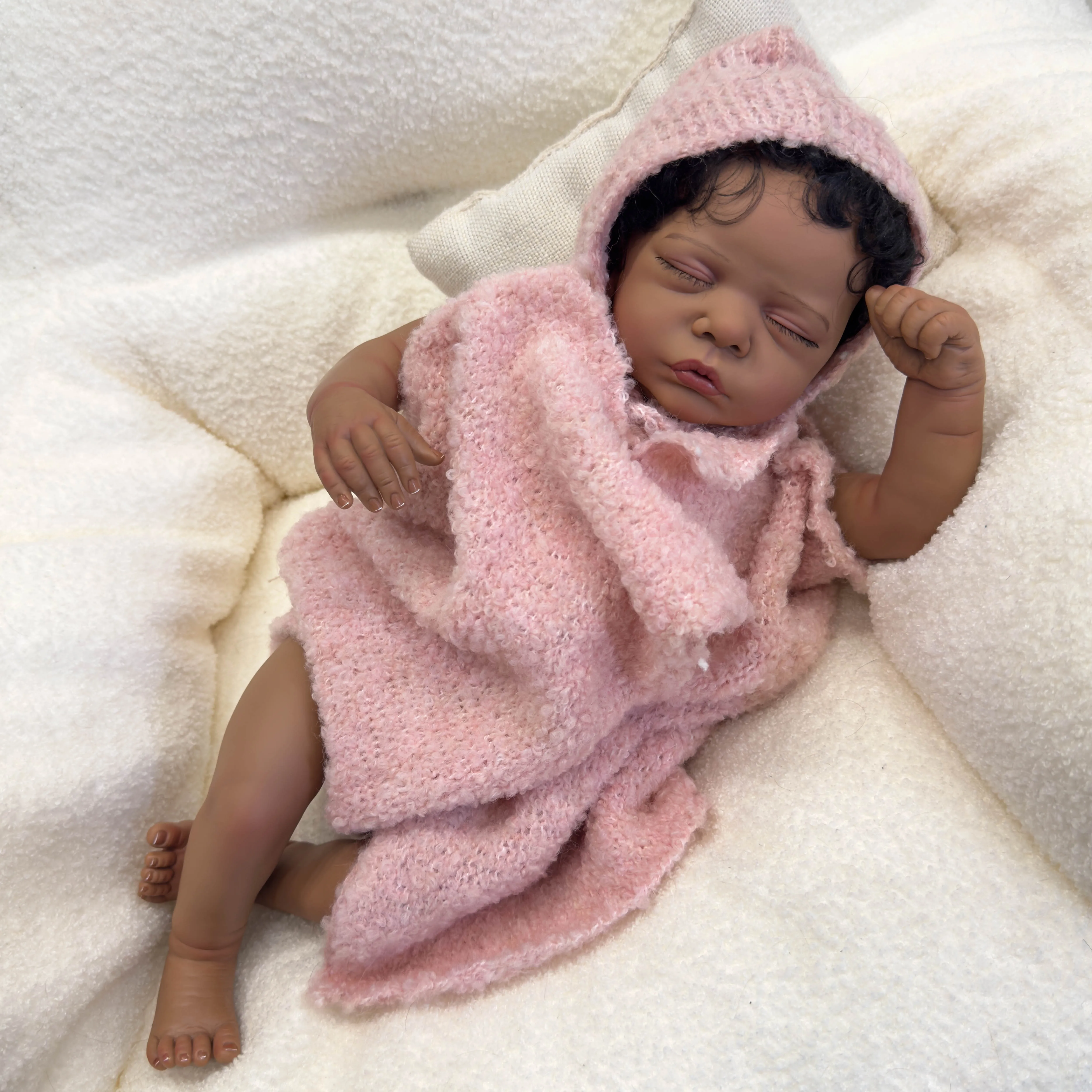 NPK 18inch Reborn Baby Doll Romy Newborn Lifelike Soft Touch Cuddly Dark Skin Multiple Layers Painting with Hand Root Hair