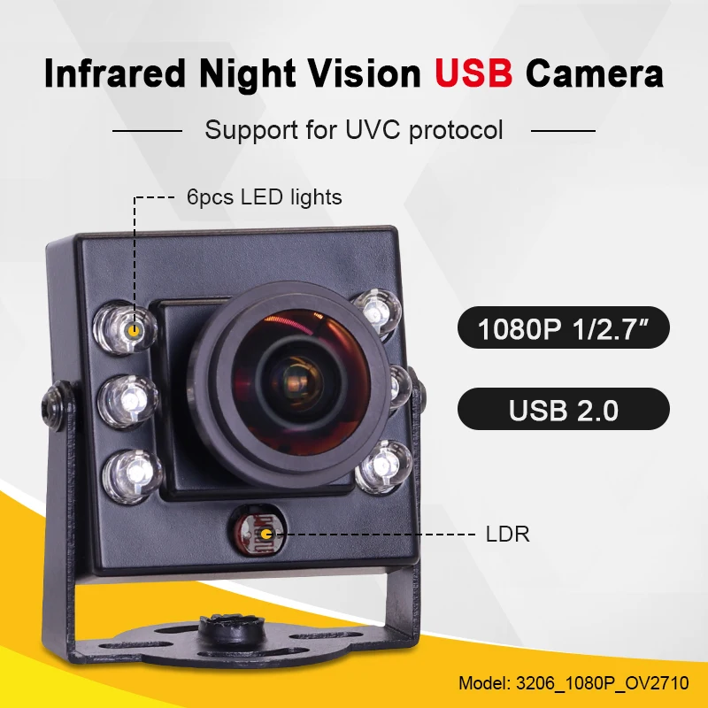 3206 1080P OV2710 1.7mm 190degrees fisheye lens HD Infrared night vision Machine vision Mini USB Industrial camera