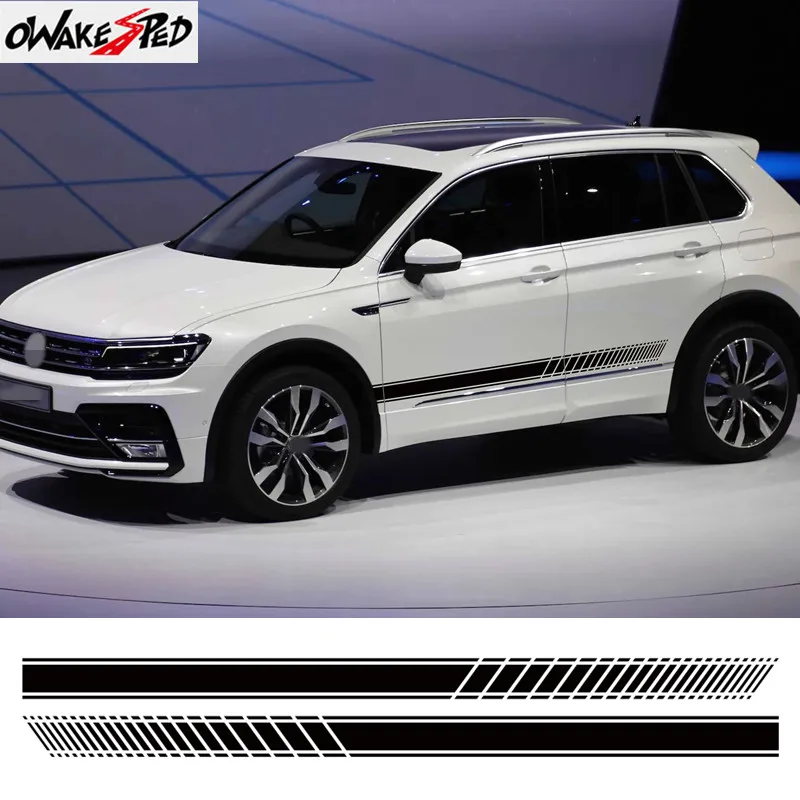 2 PCS For-Volkswagen Tiguan Auto Door Side Skirt Stripes Decal Car Styling Body Decor Stickers Exterior Accessories Vinyl Decals