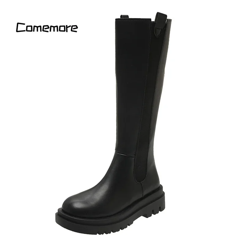 Comemore Women Heels Fashion Slip on Shoes Ladies Elegant Thick Sole Long Knight Boot Demi-season Platform New Winter Punk Boots