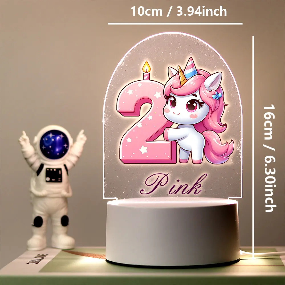 1 pc unicórnio número exclusivo celebração de aniversário impressão uv nome personalizado led night light led candeeiro de mesa decoração do quarto