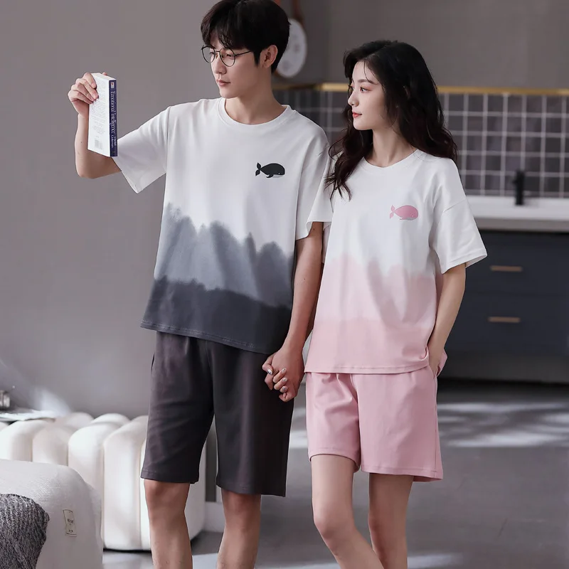100% Cotton Couples Summer Pajamas Set Women's Short Sleeves Nightwear Men Shorts Home Clothes Big Size M-3XL Pjs Pyjamas Hombre