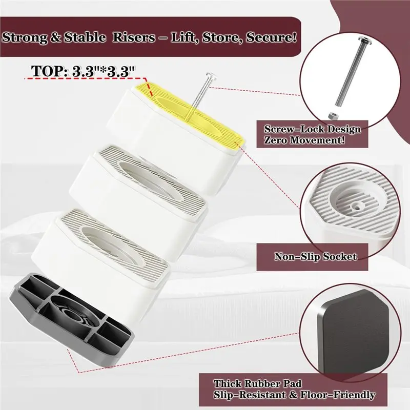 JHD Non-Slip Anti-Pad Feet& Height Risers For Washing Machine-Heavy Duty For Stability Grey
