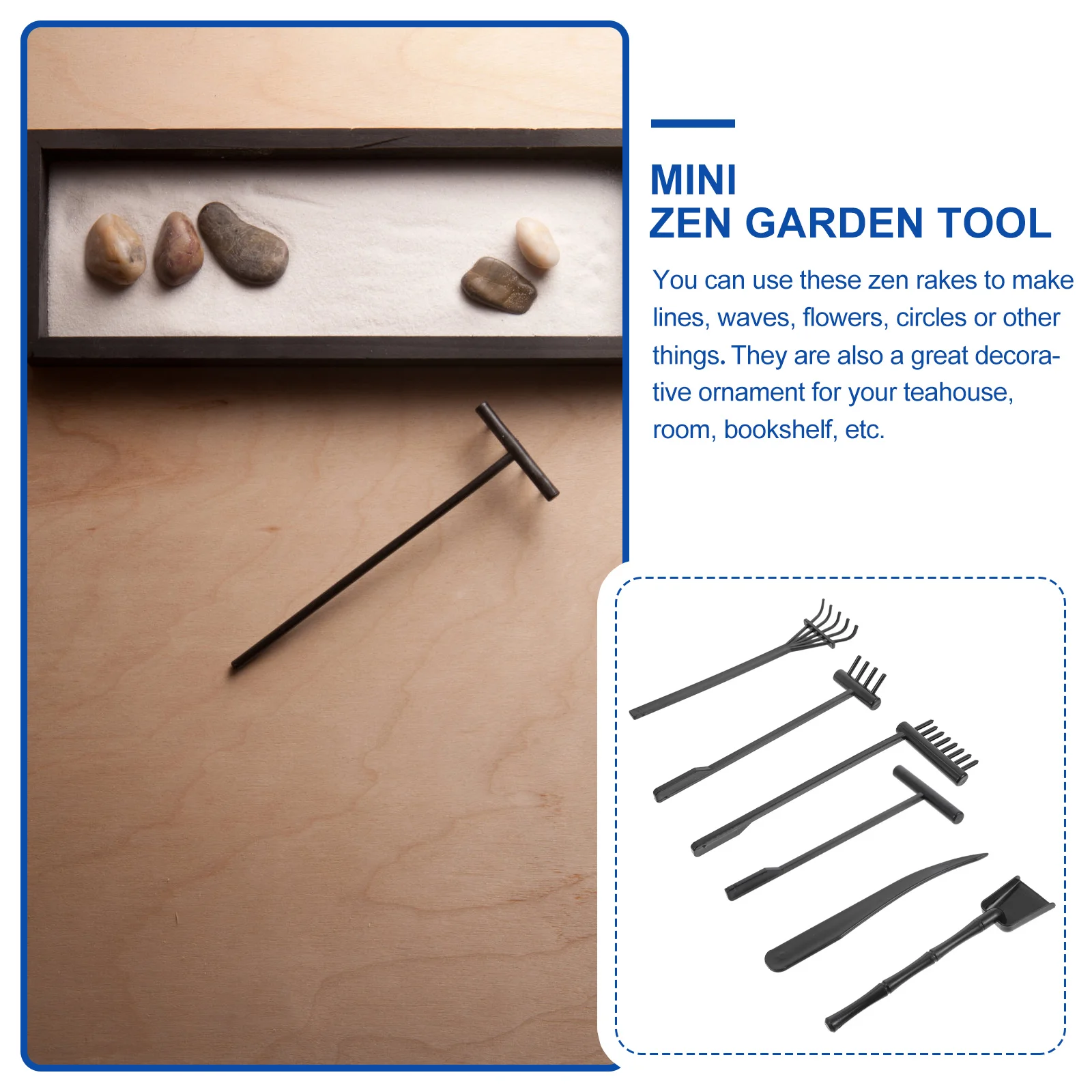 Zen Sand Table Rake Garden Decorations Tray Tools Sandbox with Lid Mini Accessories