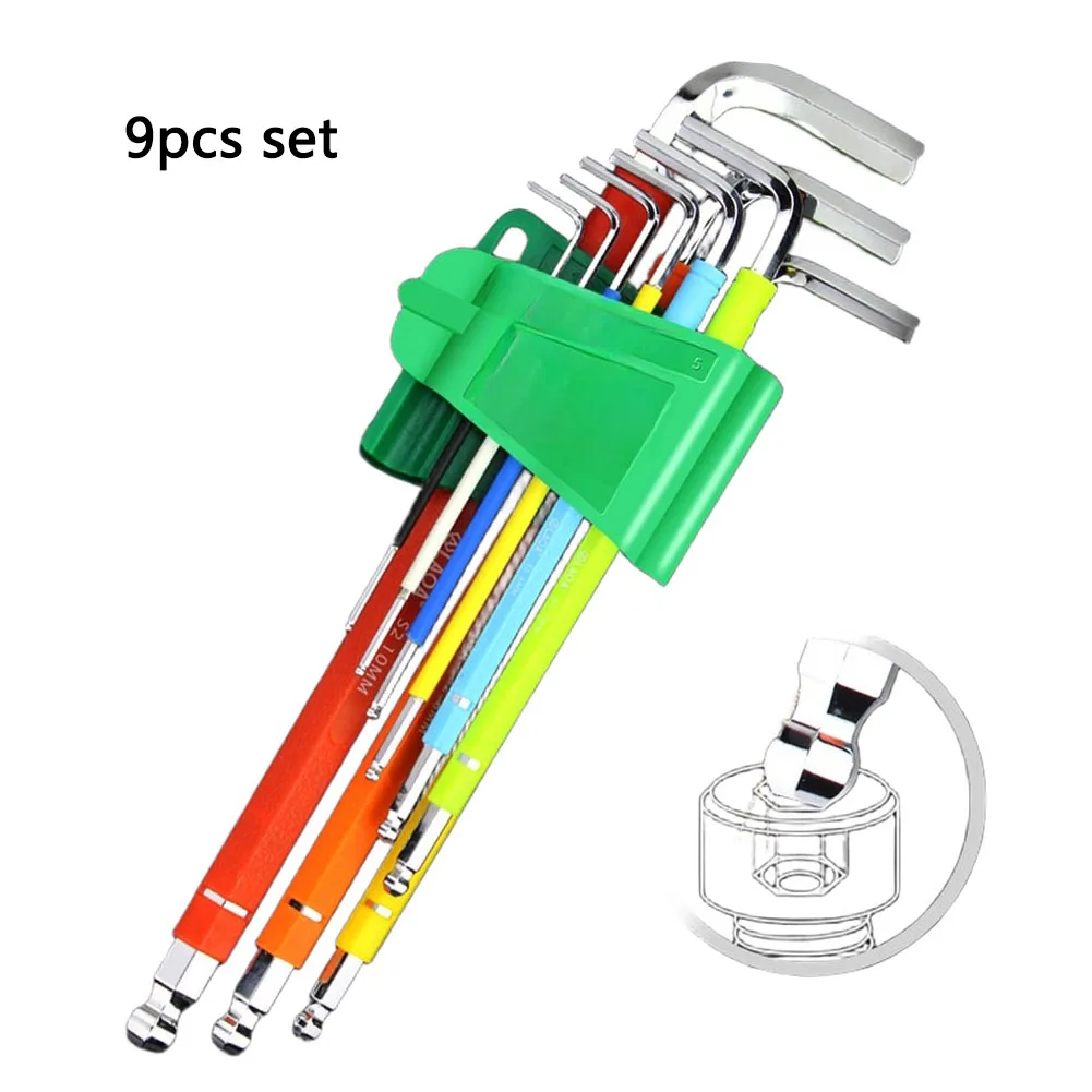 9 Piece Hex Wrench Set with Color-Coded Handles and 25 Degree Angled Head for Improved for access and Magnetic Tip for No-Slip