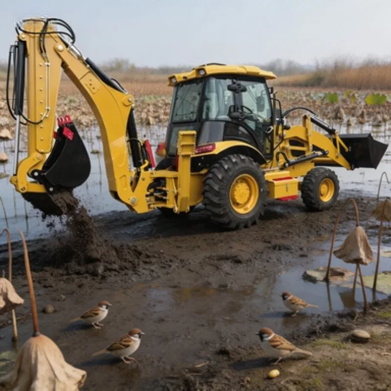 2.5 Ton Backhoe Loader 4WD Digger Tractor Machine with Front Bucket Rear Digger for Construction Site Material Handling