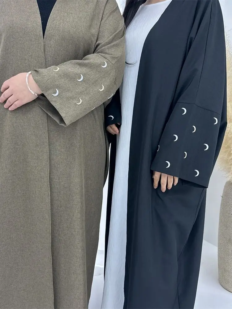 Moon Embroidery Open Modest Abaya Dubai 2024 Luxury Kimono Coat Muslim Abayas for Women Islamic Clothing Kebaya Caftan Marocain