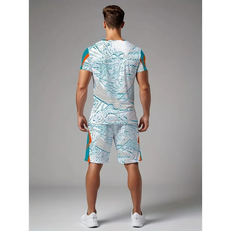 2025 Short Sleeved Shorts Set Summer Essential Creative Retro Men's Fashion New Trend Casual T-shirt 3D Digital Printing