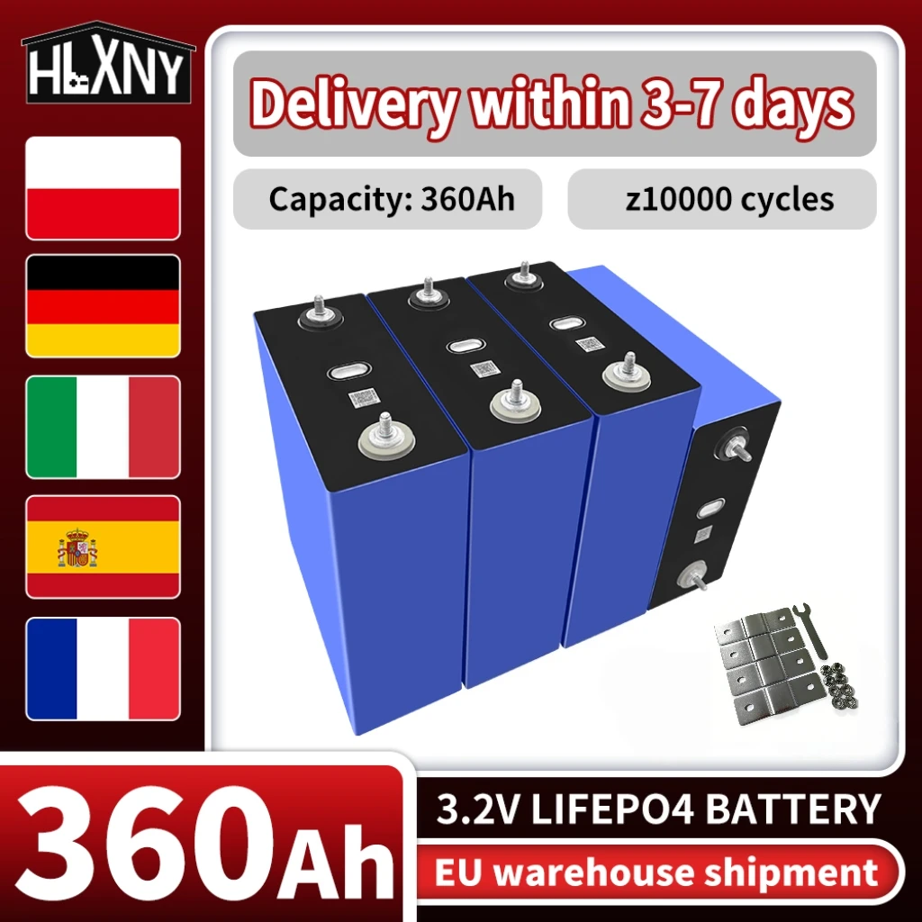 Nueva Celda LFP de 3.2V 360Ah con 10000 Ciclos de Vida Útil para Sistemas de 12V/24V/48V, Batería LiFePO4 de Alta Capacidad para RV, Vehículos Eléctricos, Camiones, Almacenamiento Solar