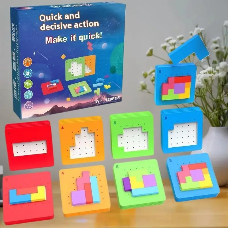Estimulantes quebra-cabeças matemáticos Tangram 3D - Jogo de blocos de construção para crianças; Quebra-cabeça interativo de mesa em cores e formatos