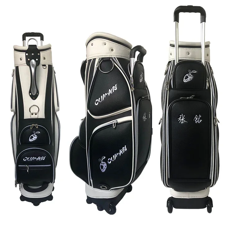 

Clothes Bag with Wheels Easy To Carry Neoprene PU Lichee Pattern Waterproof Black Tour Golf Staff PU Bag