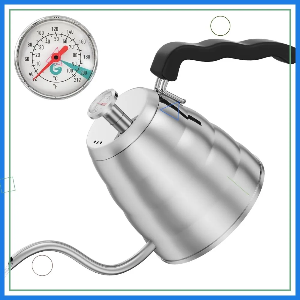

40oz Stainless Steel Gooseneck Kettle with Thermometer - Precision Pour Over Coffee & Tea Maker for All Stovetops