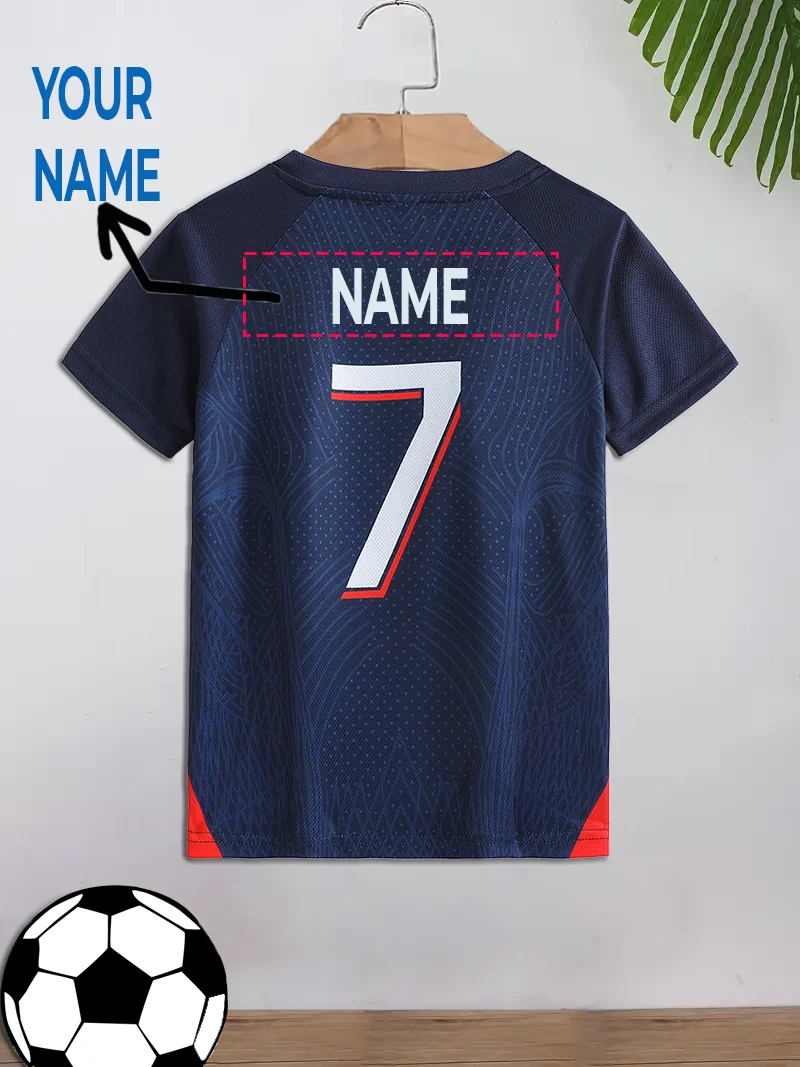 Kids' Casual Sports Football Top Fixed Number 7 Custom Name Suitable for Soccer Sports Daily Wear Children's T-Shirt