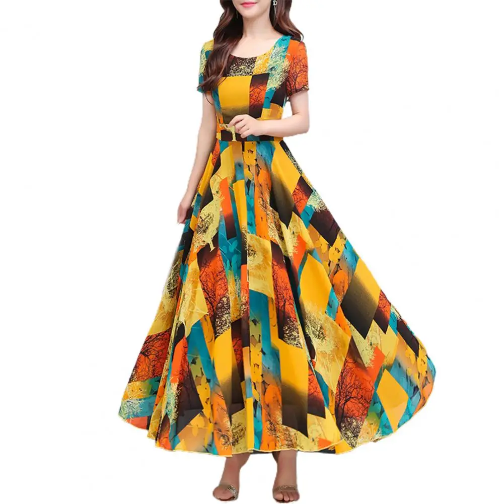 

Popular Women Sundress Colorful Print Summer Maxi Dress Slim-fitting A-Line Dress