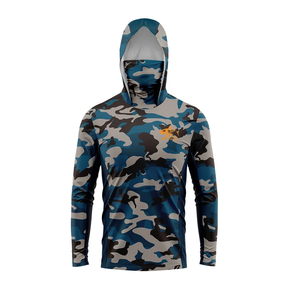 Men Camo Sun Protection Fishing Hoodie, Quick Dry UV Shirt With Face Mask view 3