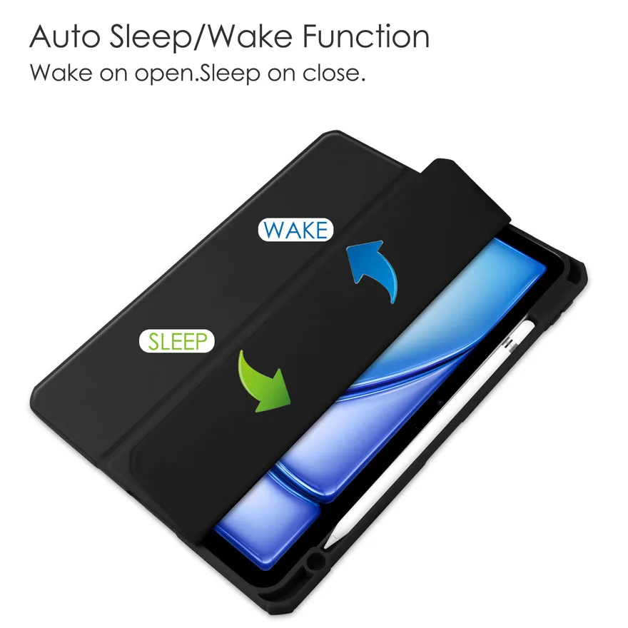 For iPad Air 11 2025 Case Tri-fold Transparent Back Cover Auto-sleep/Wake Up Function Standing Angle Drop-proof Protective Shell