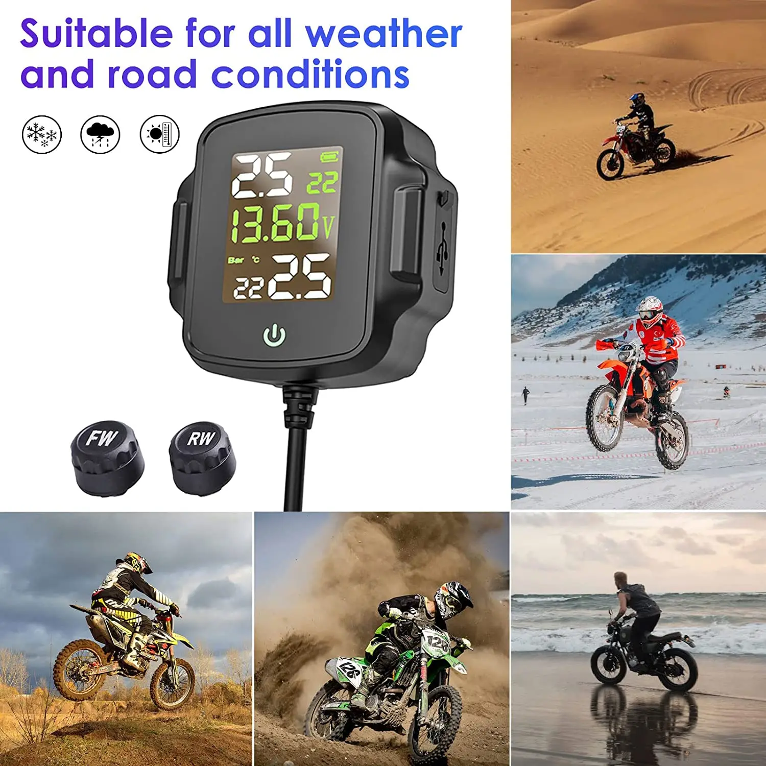 Motocykl TPMS motocykl System monitorowania ciśnienia w oponach opona Alarm temperatury System z QC 3.0 ładowarka USB do Tablet z funkcją telefonu