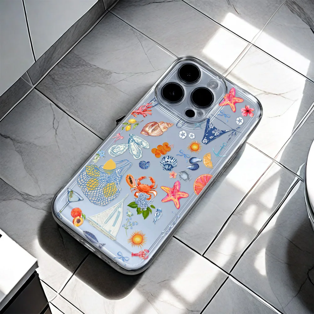 오션 쉘 거북이 인쇄 iPhone 16E 16 14 15 11 12 13 Pro Max 7 8 Plus SE 2022 XR XS MAX 충격 방지 커버 용 소프트 케이스 지우기