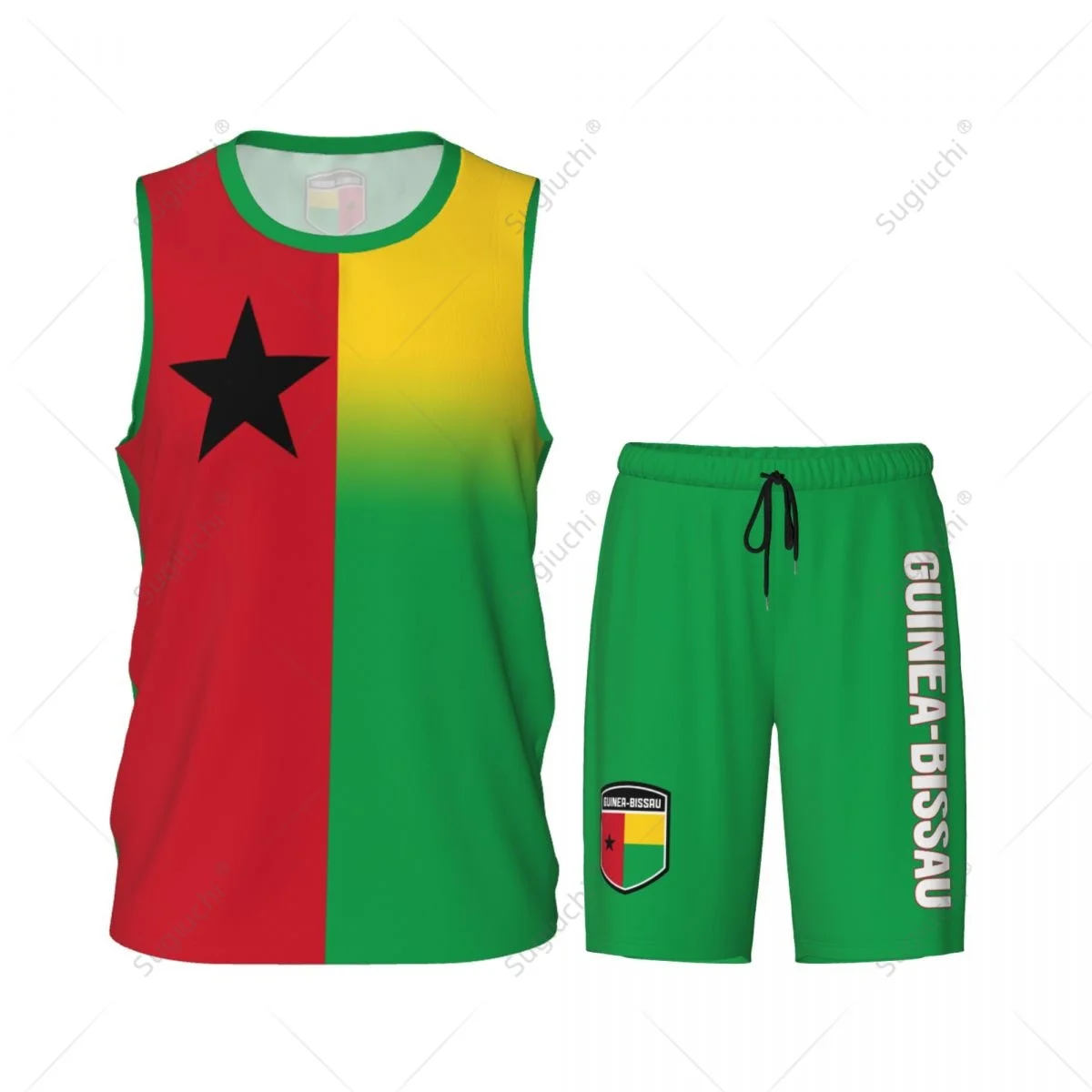 Men Guinea-Bissau Flag Basketball Jersey Set Mesh Shirt & Pants Sleeveless Exclusive Team-up Custom Name Nunber Unisex