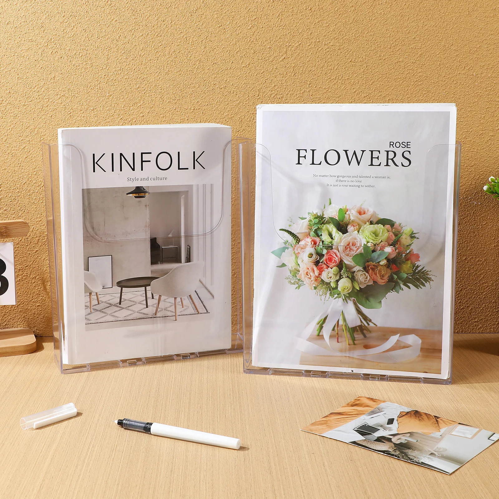

4pcs Acrylic Wall Mount Brochure Holder Magazine Literature Display Stand Clear Plastic Flyer Rack Storage Organizer