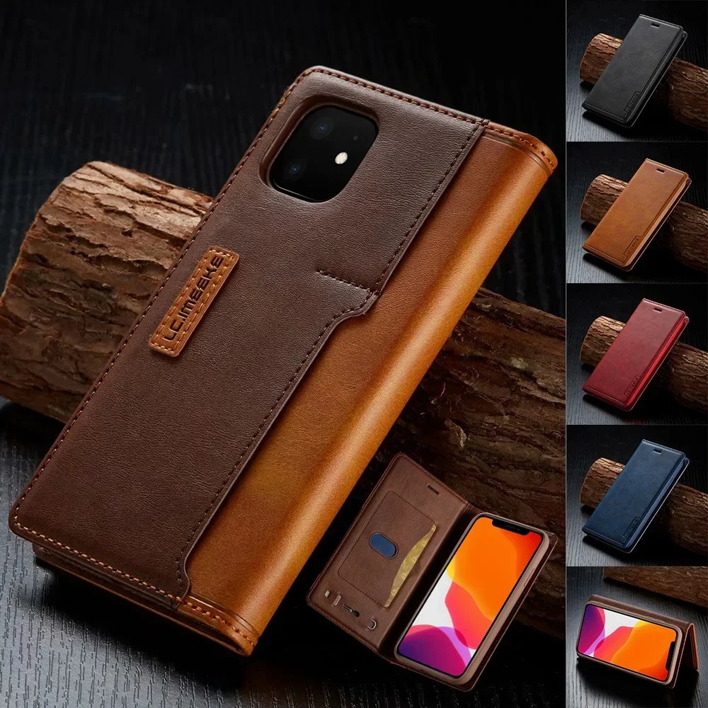 Leather Flip Cover For iPhone 11 12 Pro Max XS Max X XR 8 Plus 7 Plus 6 6s Plus Contrast Color Magnetic Holster sim card slot