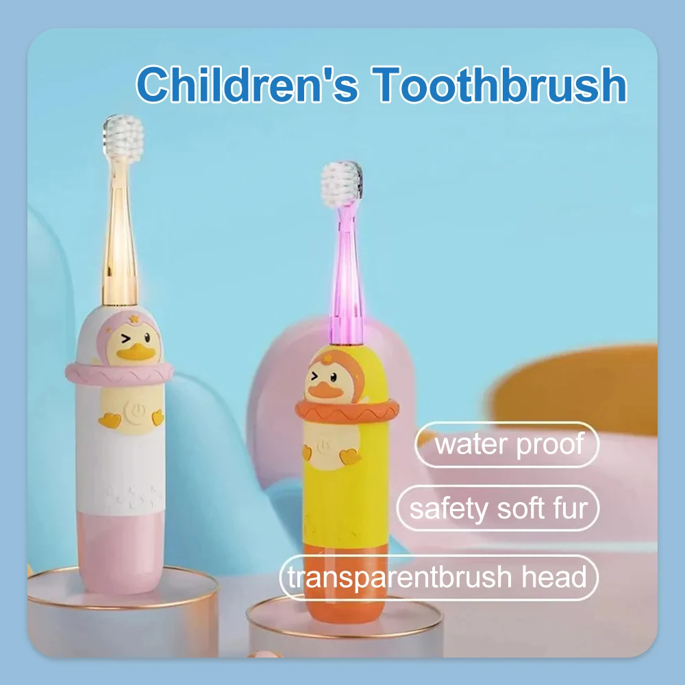 Denspay Children Electric Toothbrush IPX7 Waterproof Toothbrush With Replacement Head Cartoon Lightable Electric Toothbrush