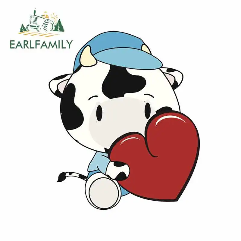 

EARLFAMILY 13cm x 11cm for Cute Sweet Kawaii Valentines Baby Cow with Heart Cartoon Personality Car Stickers Fashion Decal