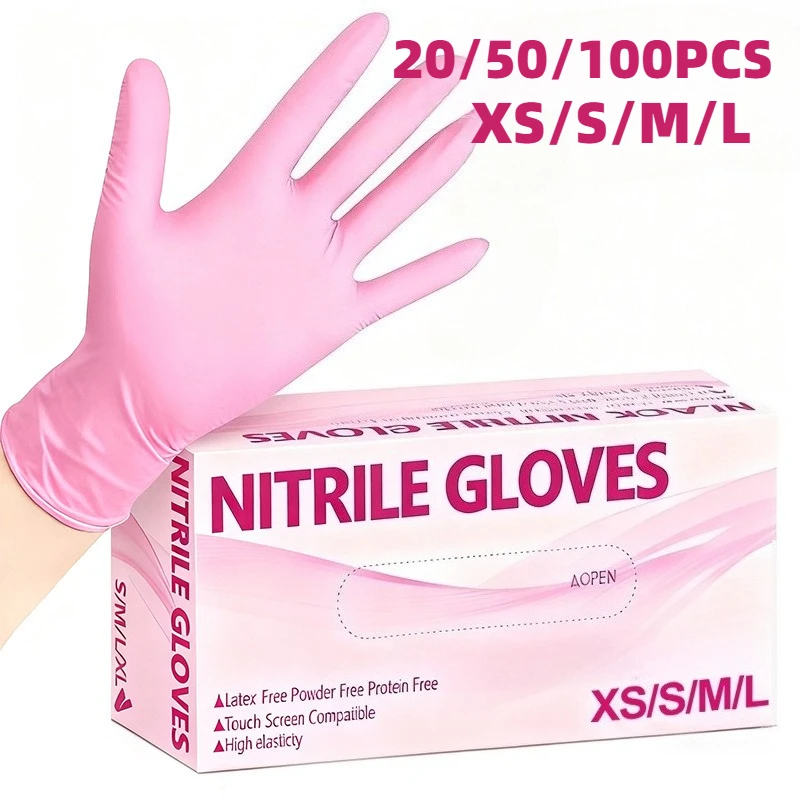 20/50/100 Pezzi Guanti Monouso in Nitrile Rosa Chiaro per Bagno Animali, Pulizia Cucina, Igiene, Ricamo, Bellezza, Strumenti per Parrucchieri