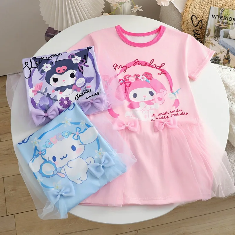 

2024 Kawaii Melodys Kuromis Summer Children's New Girls' Dress Cute Thin Princess Skirt Going Out Gauze Dresses Girls' Clothing