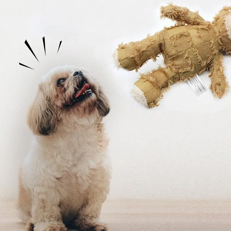 Jouet en peluche robuste IndeBuckle pour grands chiens, compagnon pour chien, rapchewers, ours grinçant