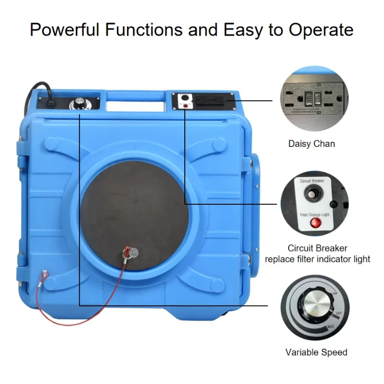 800 CFM Industrial Air Scrubber with Carbon Filter High Efficiency Portable Air Purifier for Construction