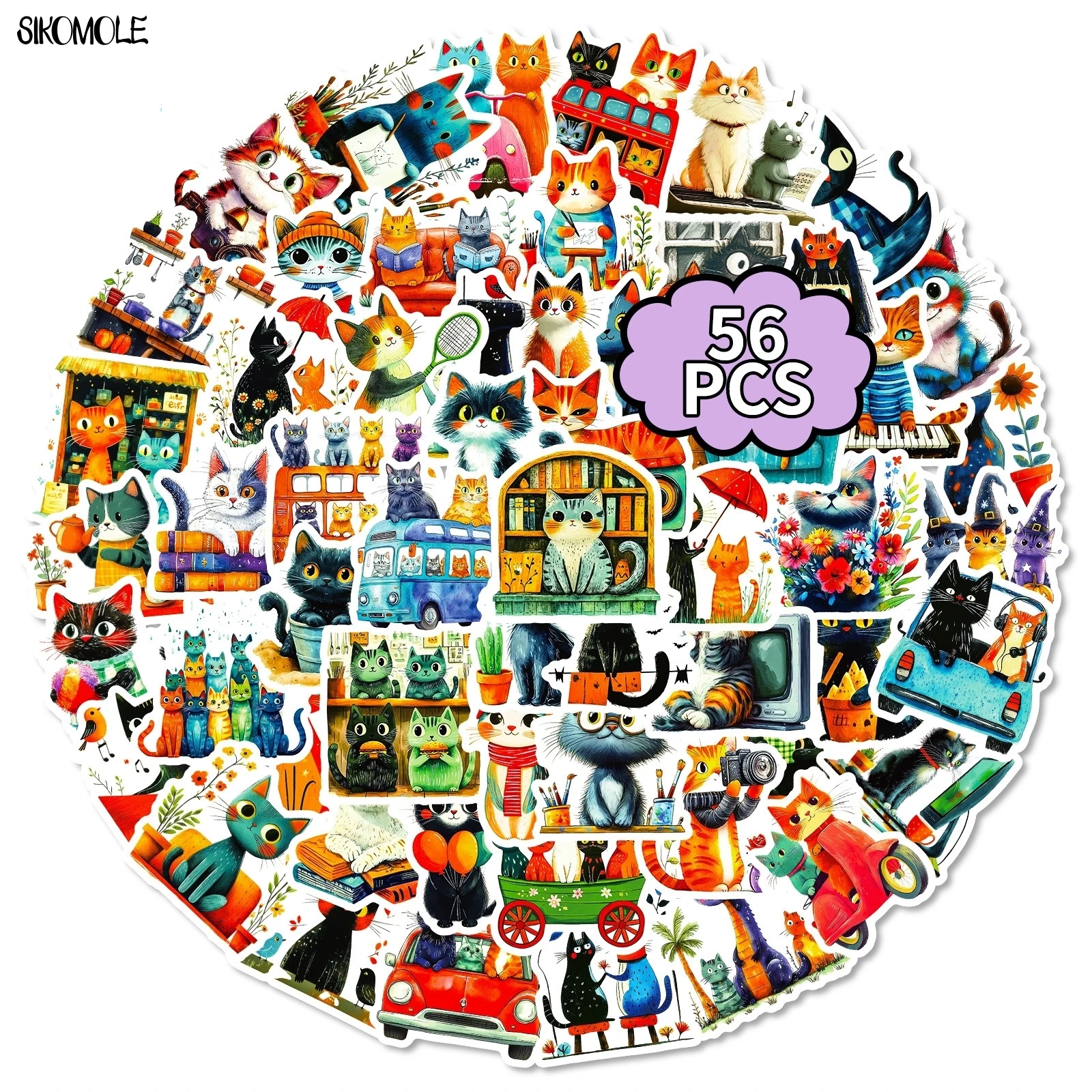 10/56 قطعة الكرتون الفني القط الكتابة على الجدران ملصقات الجمالية الحيوان DIY بها بنفسك سجل القصاصات المحمول القرطاسية حقيبة ملصق لاصق لامع ورائع لعبة أطفال