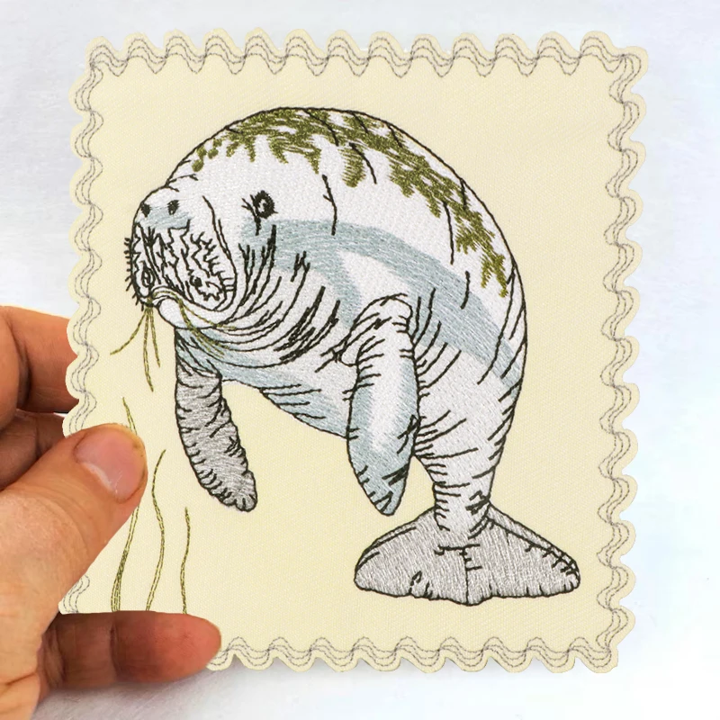 1PC Cute Manatee Sea Grass Embroidered Patch Animal Nature Badge DIY Gift Iron On Patches For Clothing Cap Jacket Trucker Hat