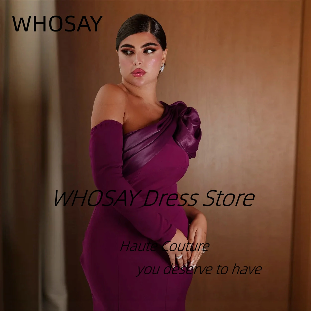 فستان حفلة موسيقية بكتف واحد مكشكش مخصص من WHOSAY بأكمام طويلة من فيستدوس دي فييستا بطول الكاحل فستان سهرة للحفلات السعودية