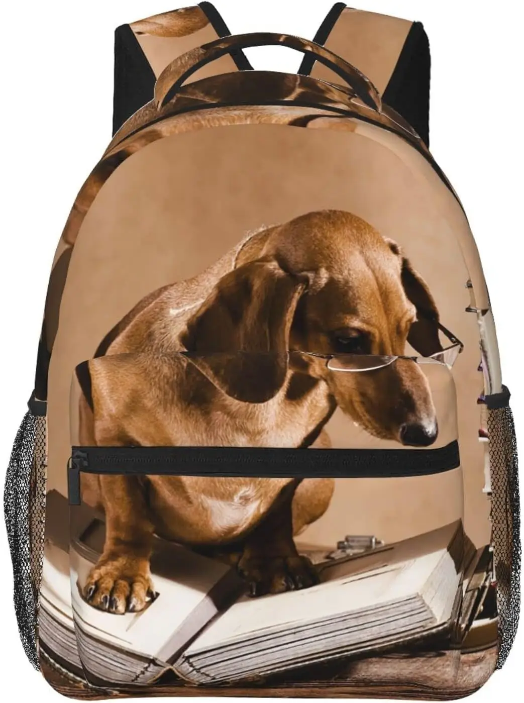 

Dachshund Dog Reading Book Stylish Casual Backpack Purse Laptop Backpacks Pockets Computer Daypack For Business Travel