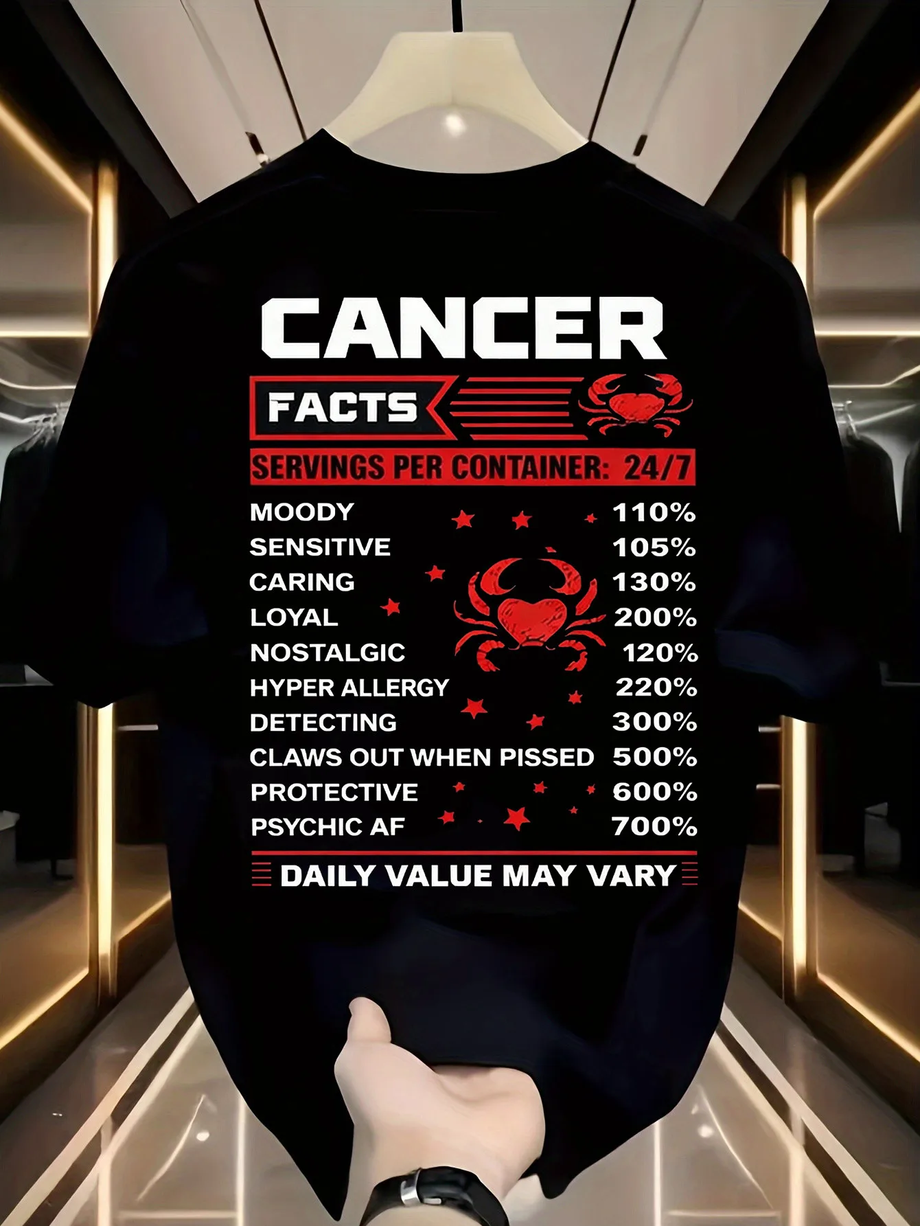 Summer New Style Men'S Loose Trendy Multi-Purpose Round Neck T-Shirt Men'S Crew Neck Cancer Zodiac Facts Graphic T-Shirt Crab Zodiac Elements Casual Loose Fit All Season Dad Husband Friends
