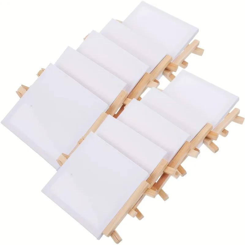 6/12set Mini Canvas And Easel Set - Primed White Wood Easel Stretched Blank Canvases for Wedding Decoration And Sign Painting