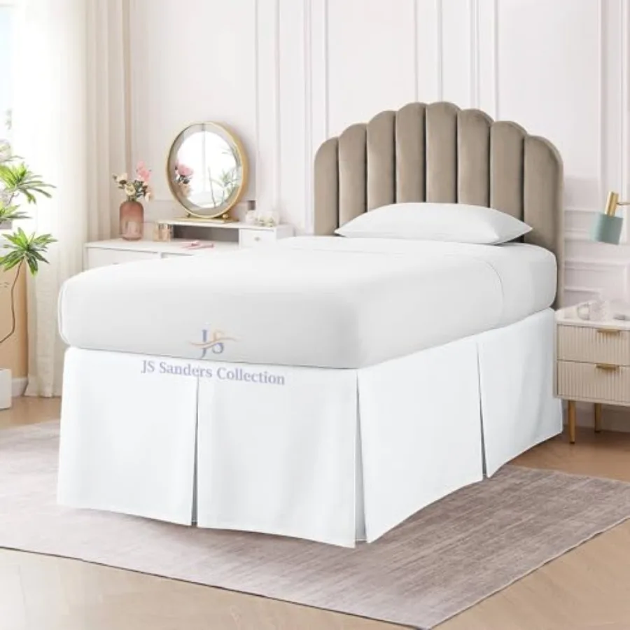 

Pleated Dorm Size Bed Skirt - 100% Cotton Blend Fabric Dorm Bed Skirt White - Size College Dorm Bed Drop White, 30" Drop