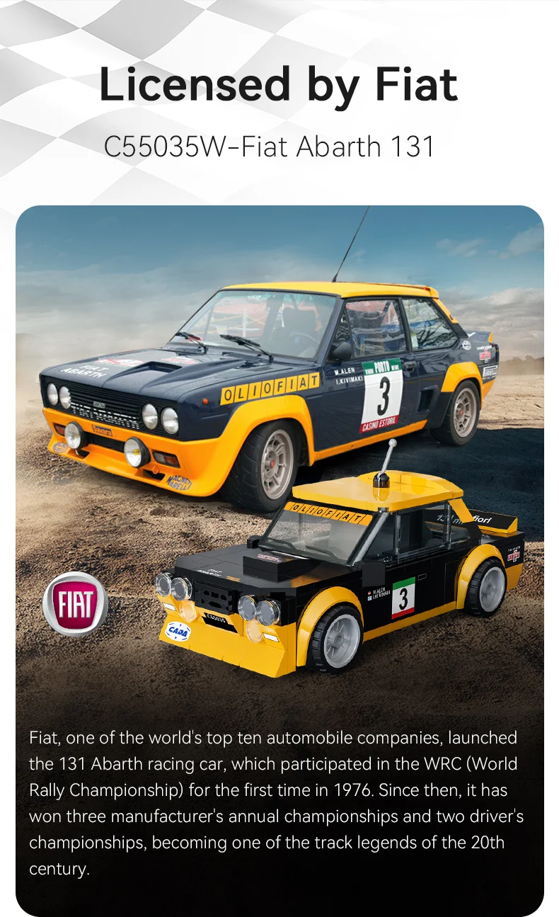 CaDA Juego de coches de bloques de construcción 1:24 con licencia oficial / Coche de rally / Coche retro clásico / Supercoche / Vehículo todoterreno / Fiat