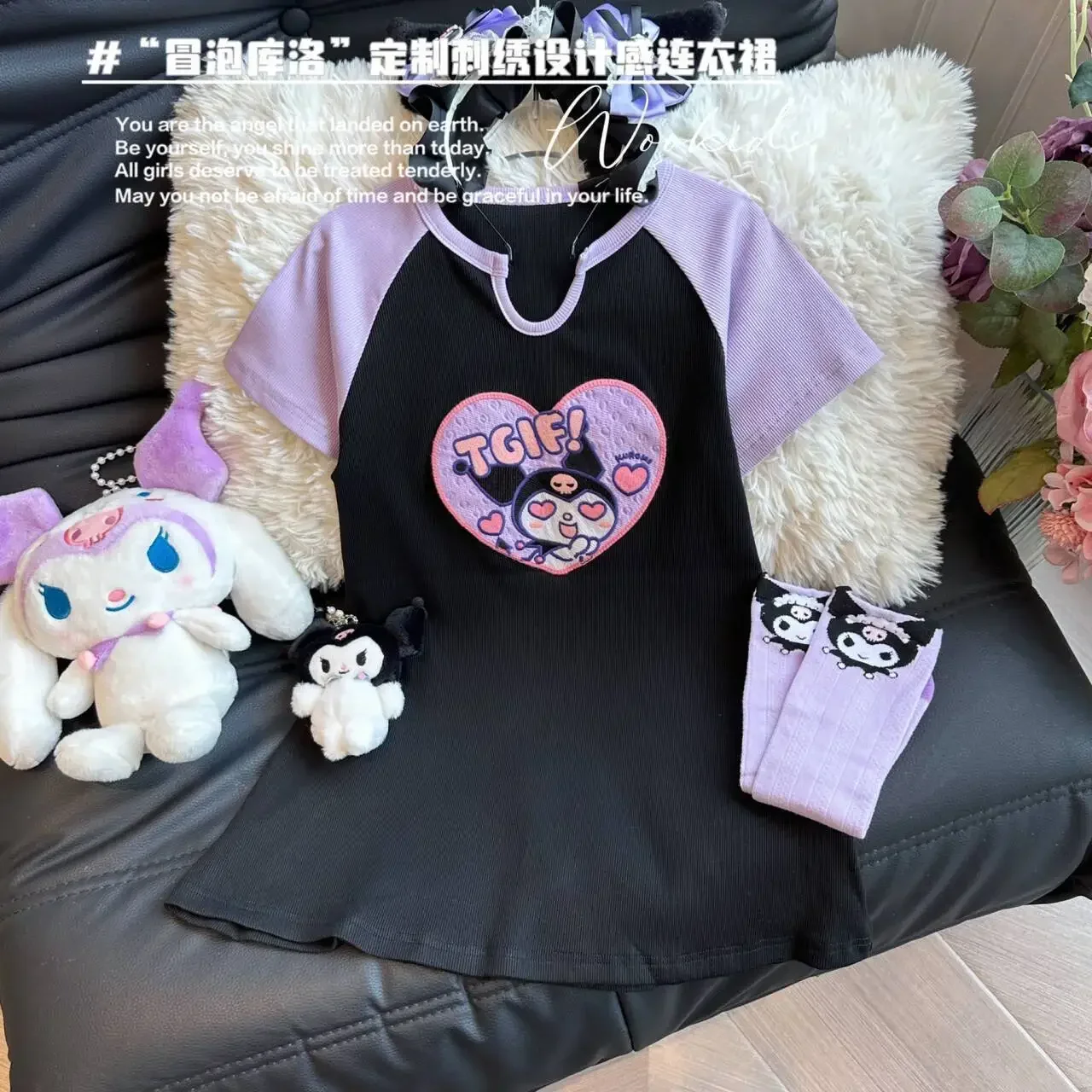 サンリオ-女の子のための半袖Tシャツドレス,ラグランプリンセスの漫画の服,カジュアルなファッション,新しい夏のコレクション